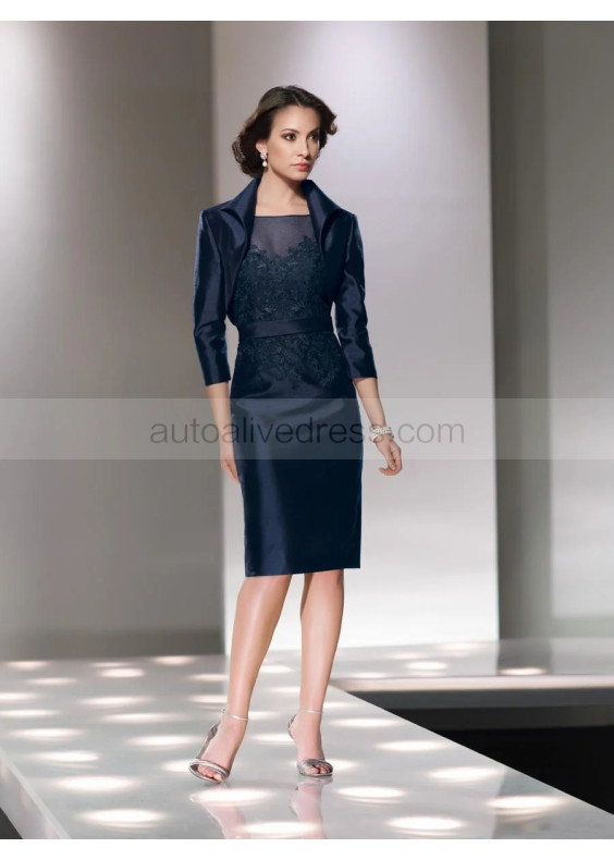 Navy Blue Lace Taffeta Mother Dress With Cape Navy Blue Lace Taffeta Mother Dress With Cape